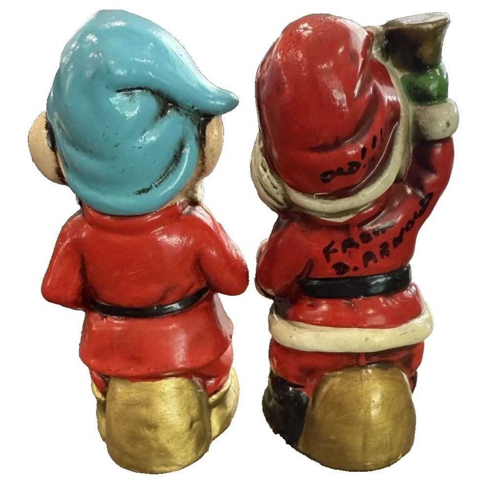 2‎ Vintage Christmas Paper Mache Santa and Elf Japan 5